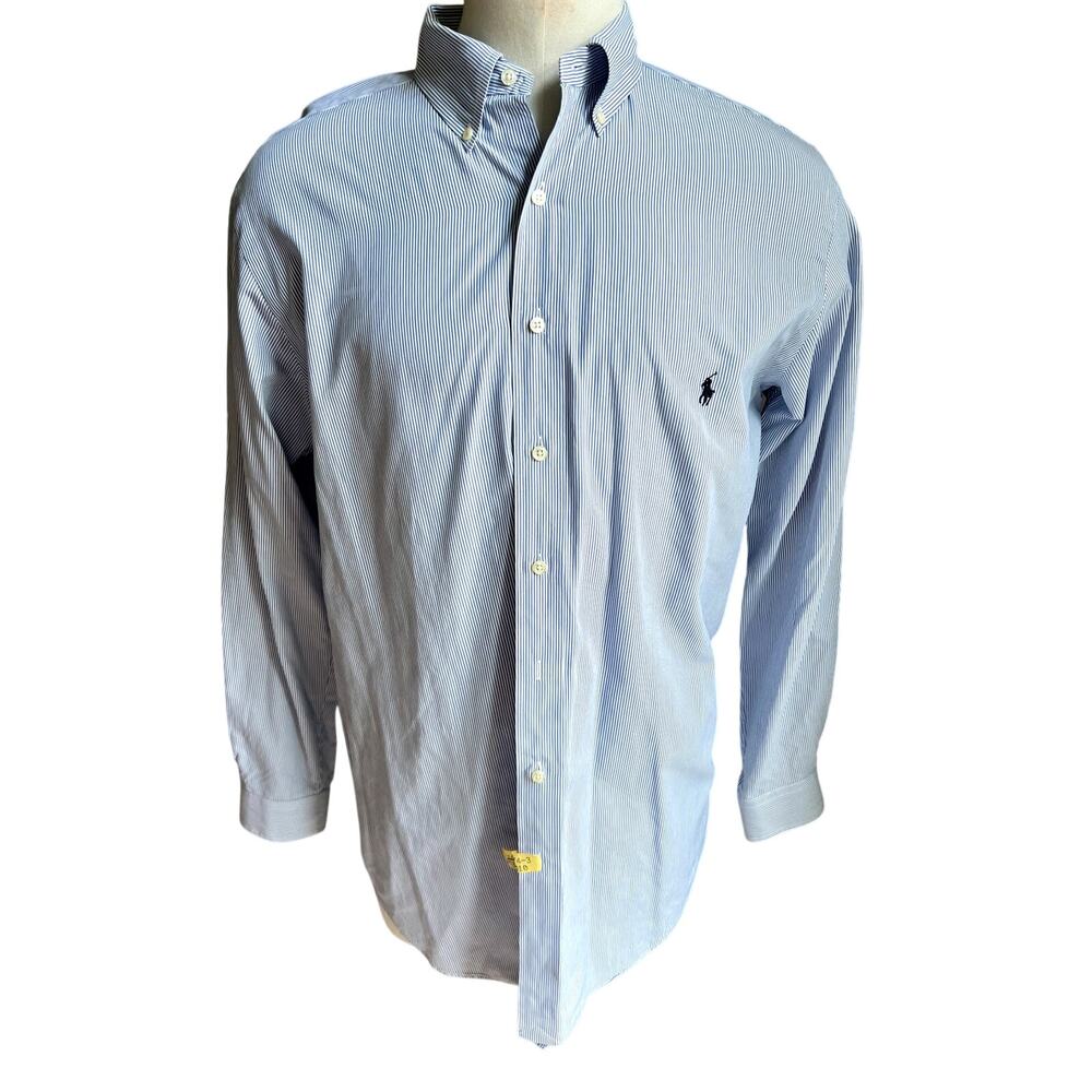 Men's Ralph Lauren white. blue pinstripe buttondown shirt size Large tall